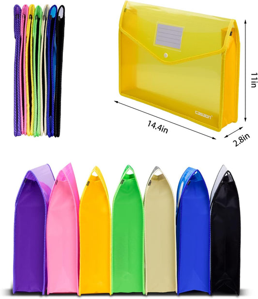 7 Pack B4 Plastic File Folders Waterproof Transparent Expandable File Folder - Purple&Pink&Yellow&Green&White&Blue&Black