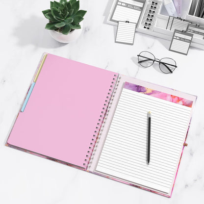 Rimilak Spiral Clipboards Folio with Refillable Lined Notepad, 14.5 x 9.8 In, Hardcover Cover with 5 Interior Pockets, Elastic Band and Pen Loop Series. Cute Stylish Clipfolio, Daisy Flower