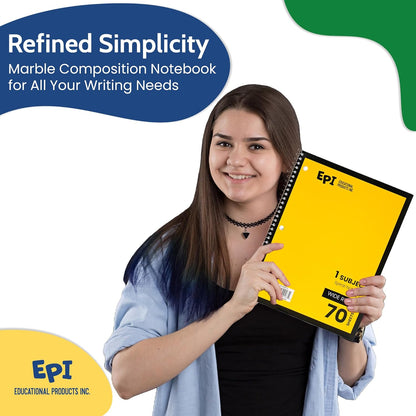 EPI Spiral Notebook | Wide - 70 Sheets, Durable Spiral Binding | 10.5 x 8 in | Classroom Supplies | School, Office, Note Taking, Journaling - 12 Pack