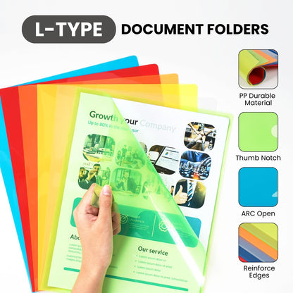 FLEXOFFICE 24 Pack Clear Project Folders for Important Documents, Heavyweight L-Shaped Transparent Poly Jacket Sleeves Folders Fit for US Letter Size