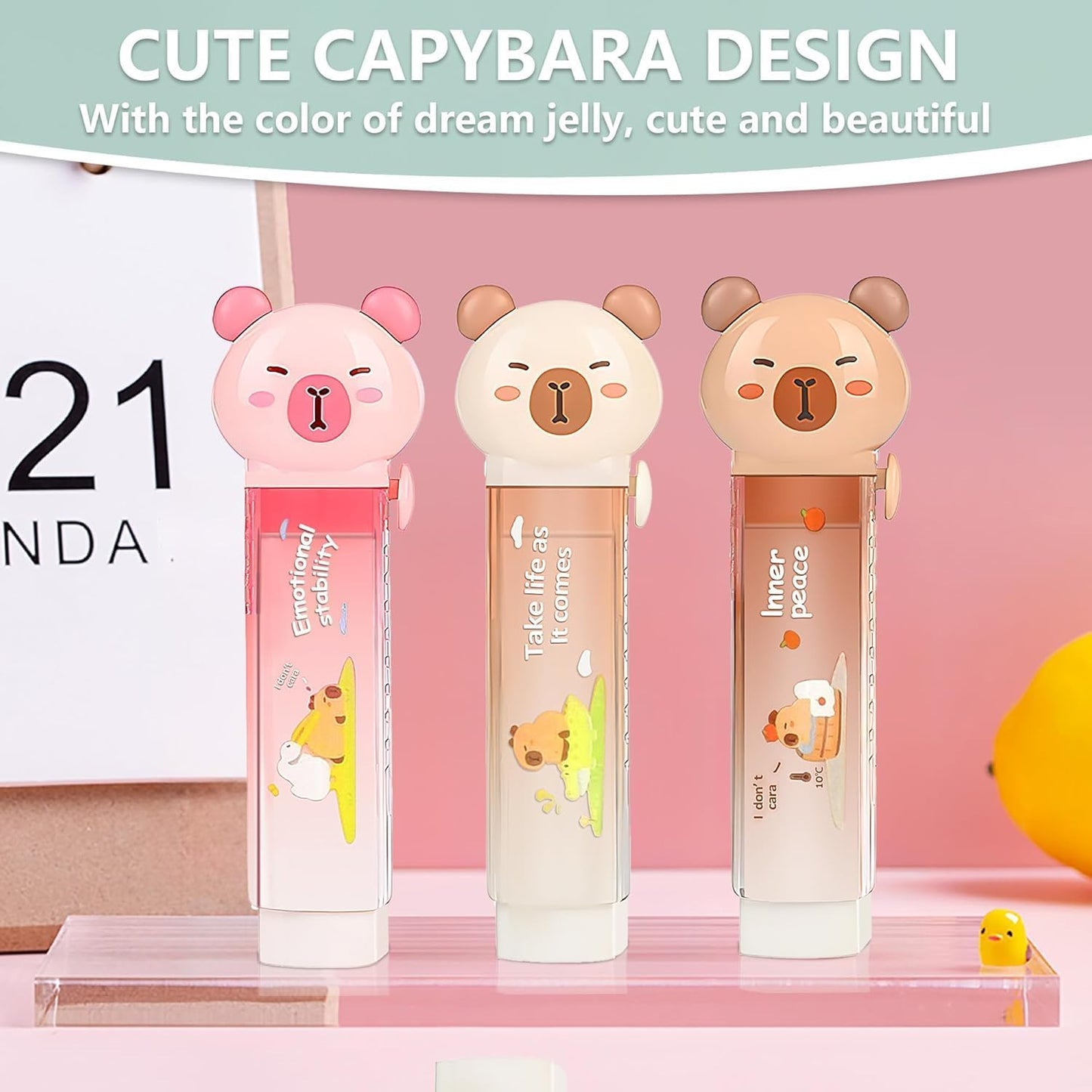 4Pcs Cute Pink Capybara Retractable Eraser and Capybara Pencil Sharpener,Capybara Cute Birthday Christmas Gifts Set for Kawaii Office School Home Supplies