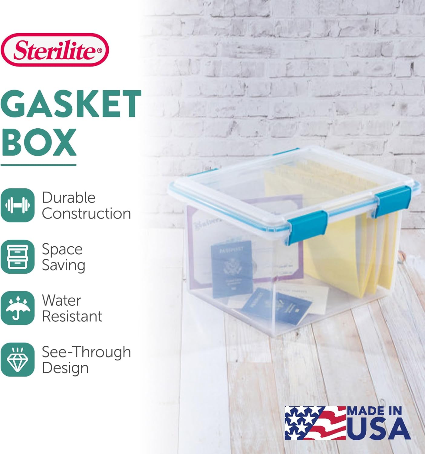 Sterilite 4-Pack Gasket Box, Weather-Resistant Storage Bins with Latching Lids, 32 Quart - Heavy-Duty Organizing Containers for Closet, Bathroom, and Office