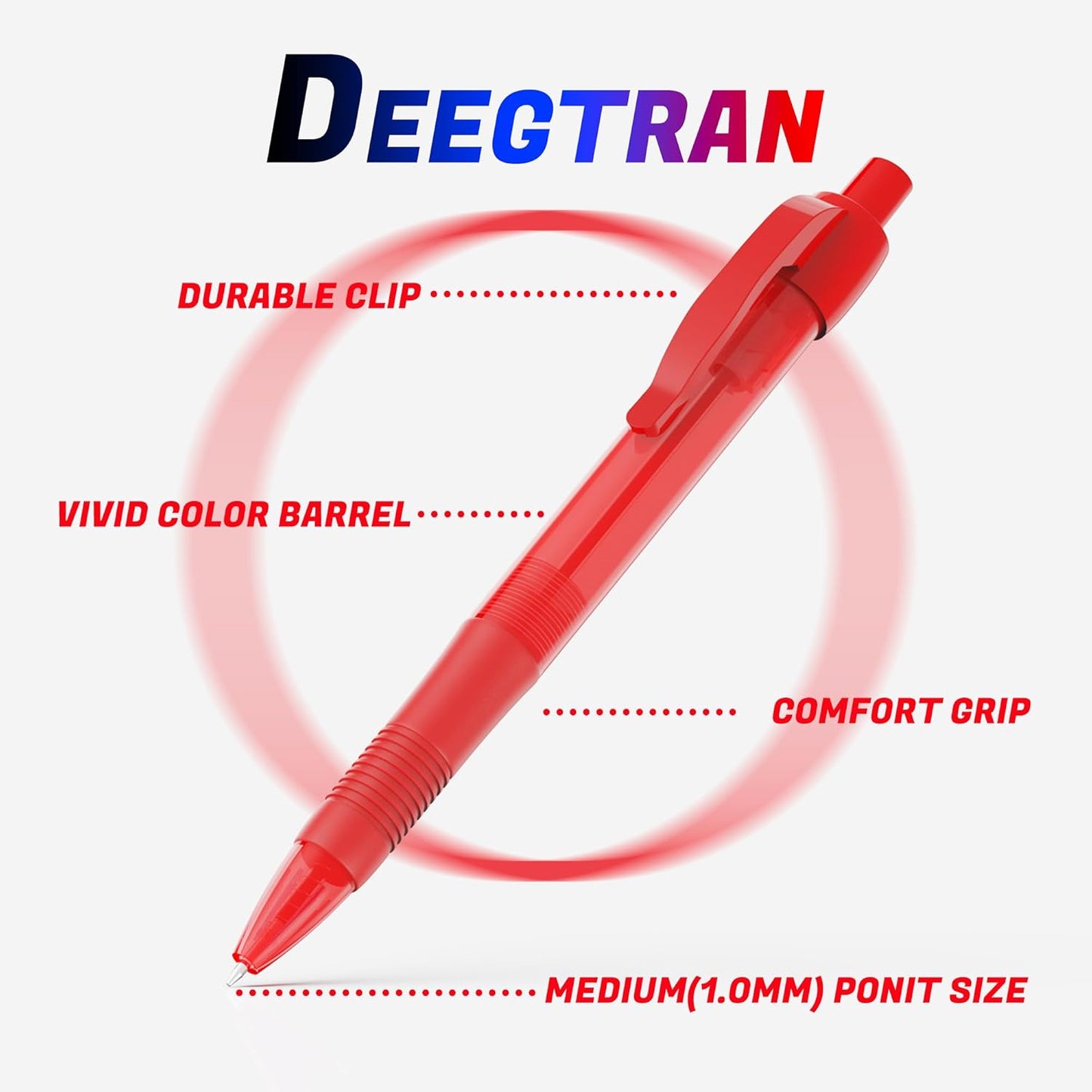 deegtran Pens Bulk, 30 Pack No Bleed Black Ink Click Pens with Soft Grip, Wholesale Retractable Ballpoint Pens for Office School, Medium Point Smooth 1.0MM