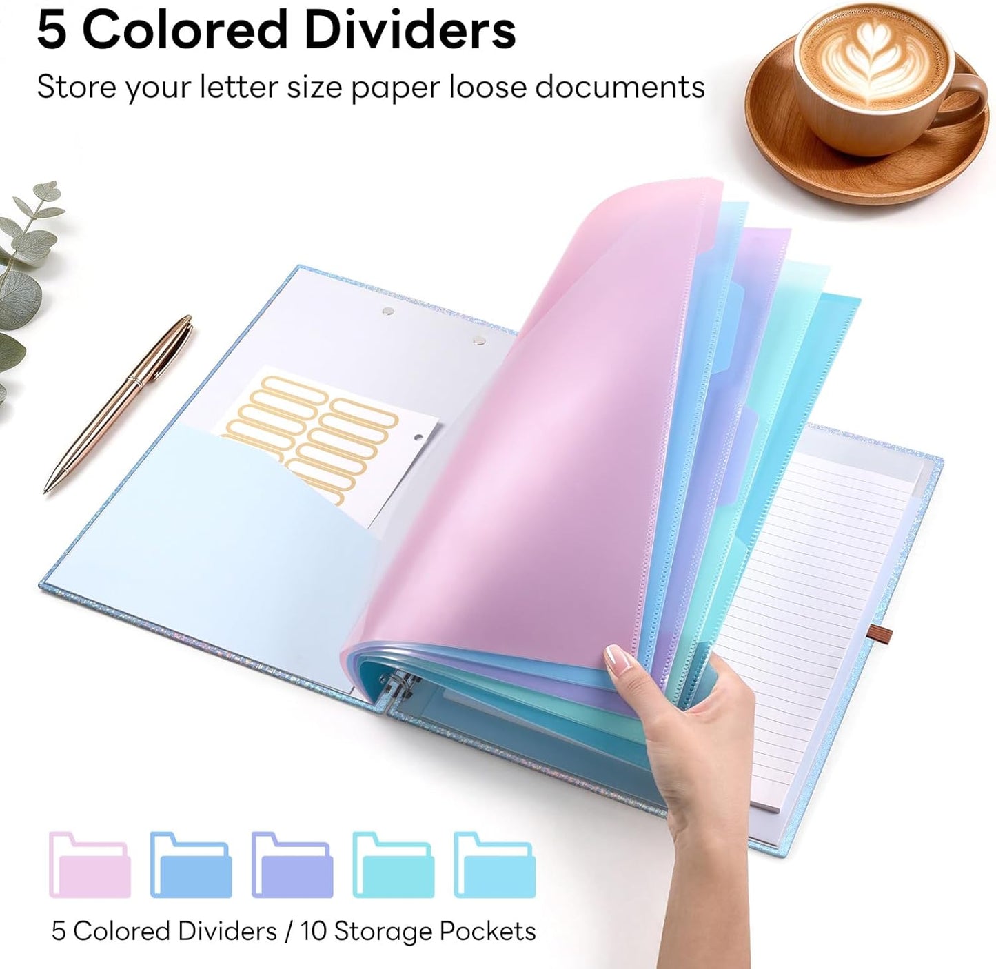 Glitter Clipboard Notebook with Storage for Letter Size, 8.5 x 11 Notepad Holder with 5 Folders and Dividers, Size 12.8X 9.7 in, Spiral Portfolio for Nursing Teacher School Supplies,.Teal