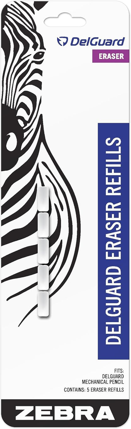 Zebra Pen DelGuard Mechanical Pencil 0.5mm, Black, Blue & White Barrel, Resists Lead Breaking, Double Spring Protection, Built-In Eraser, 3-Pack with Refills, Clip for Easy Carrying (58603)