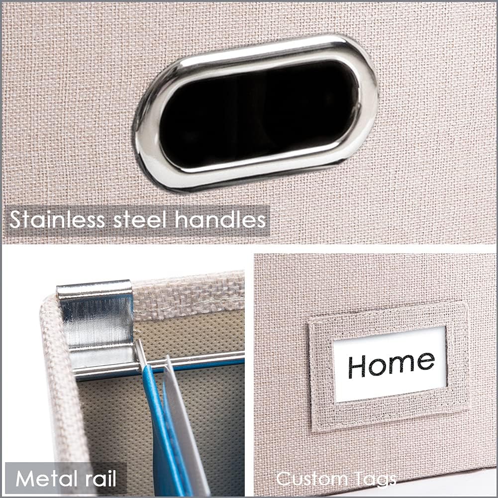 PRANDOM File Organizer Box - Collapsible Decorative Linen Filing Storage with Lids for Letter Size - Grey (14x9.3x10.8 inch)