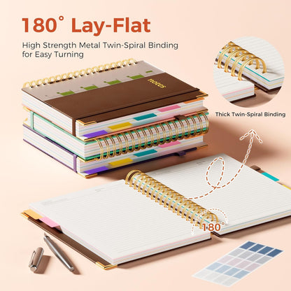 Line Hardcover Spiral Notebook with Removable Dividers Tabs & Ruler, 5 Subject Notebook College Ruled, 300 Page, Large 8"x10" B5 Notebooks for Work School, Lined Journal for Women & Men, Purple