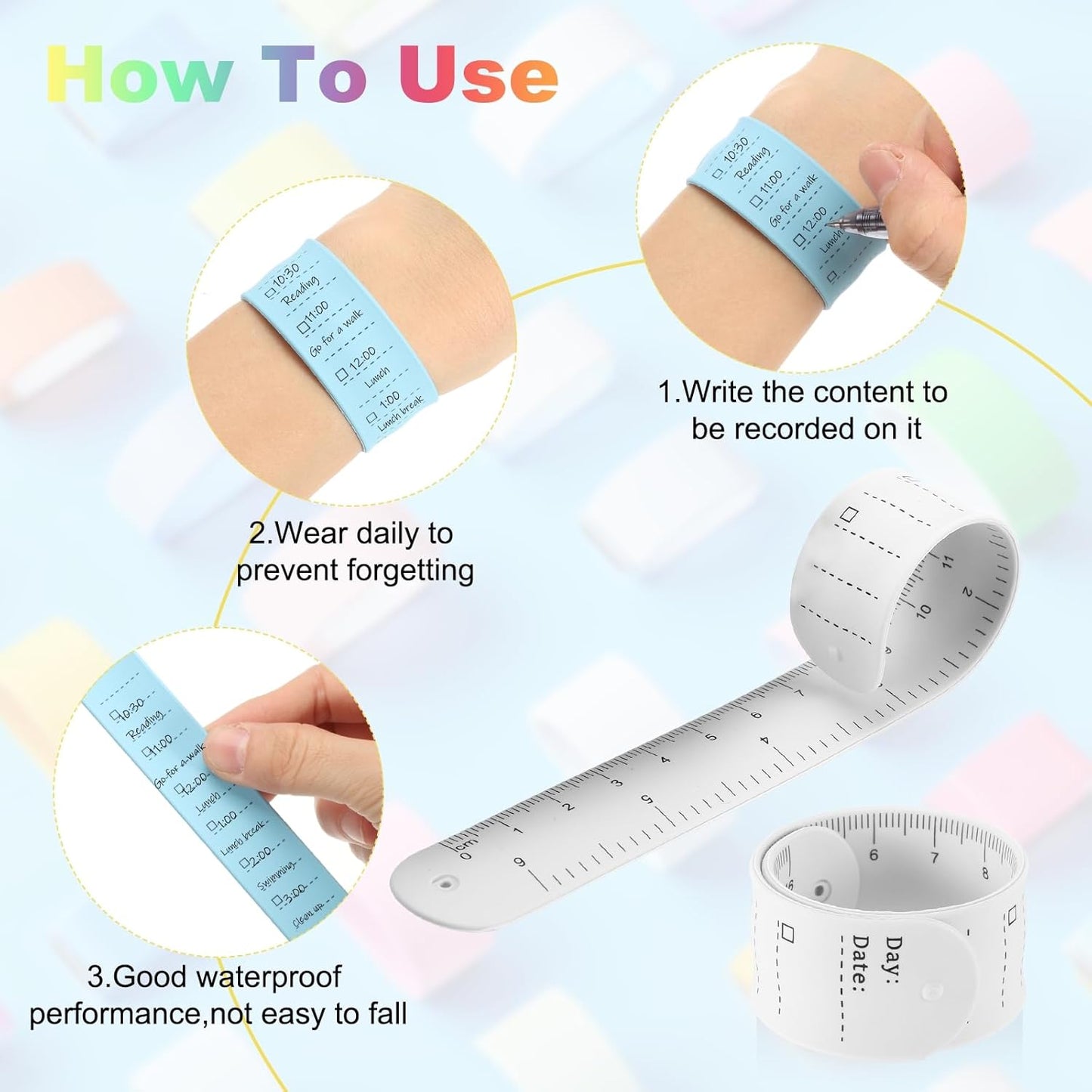 uxcell 2Pcs Writable Wrist Band, 9.45" x 1.18" Waterproof Slap Bracelet Reusable Writable Erasable to Do List Silicone Memo Wrist Bands for Planner Reminder (White)