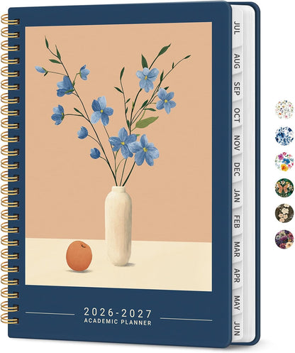 Planner 2026-2027, Academic Year Monthly and Weekly Calendar Planner, Jul 2026 - Jun 2027, Hardcover Teacher Student Planning Agenda book with Tabs, Perfect for School Office Supplies, 6.3" x 8.5" - Wildflowers