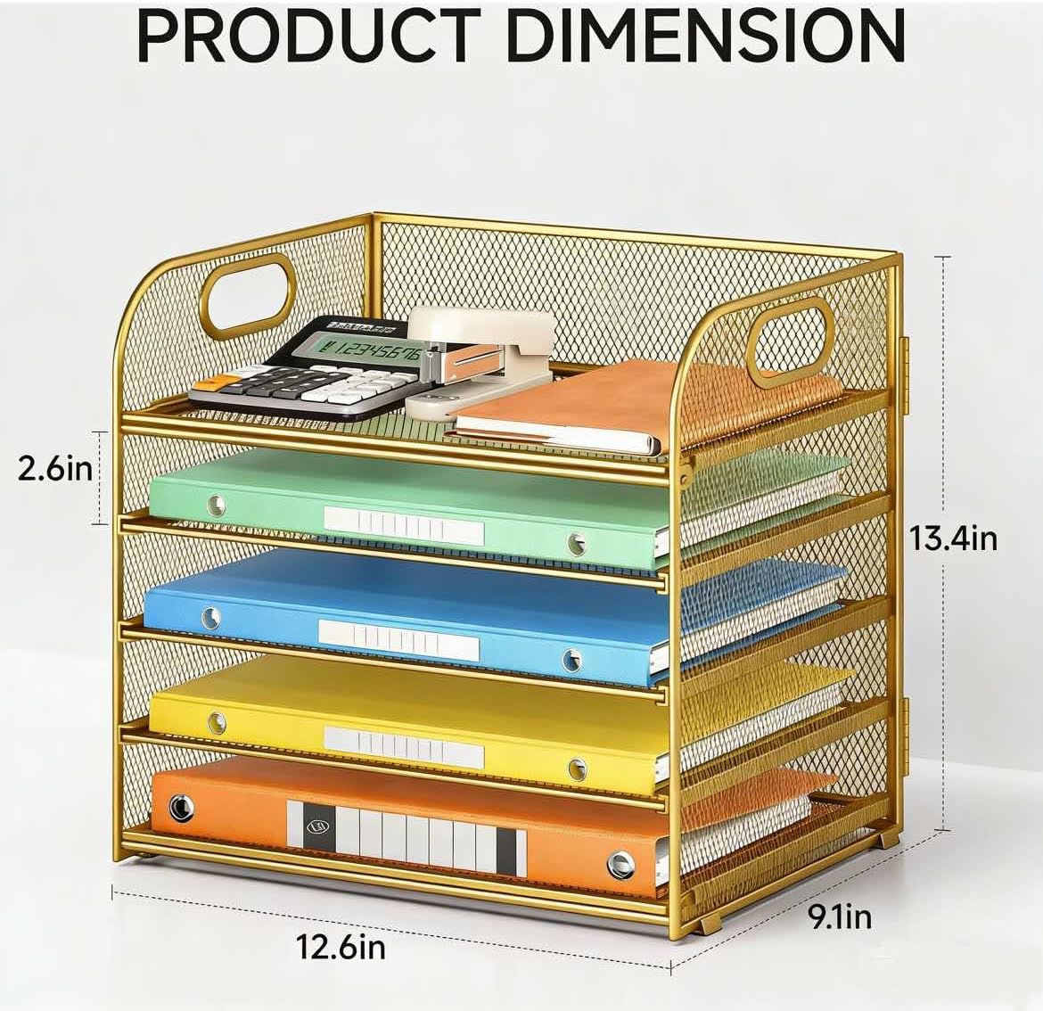 Lavatino 5 Tray Desk File Organizer, Black Mesh Paper Sorter Letter Tray Organizer with Handle, Desktop File Organizer and Storage for Letter/A4 Office File Folder