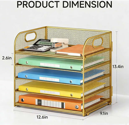 Lavatino 5 Tray Desk File Organizer, Black Mesh Paper Sorter Letter Tray Organizer with Handle, Desktop File Organizer and Storage for Letter/A4 Office File Folder
