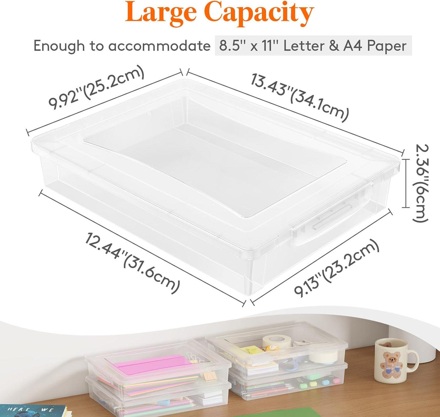 Lifewit 4 Pack Paper Organizer Storage, 32 x 23 cm/12x9 Multi-Purpose Plastic File Box with Latching Lids, Containers for A4, 8.5" x 11" Letter, Scrapbook, Document, Magazine, Art Supplies, Clear