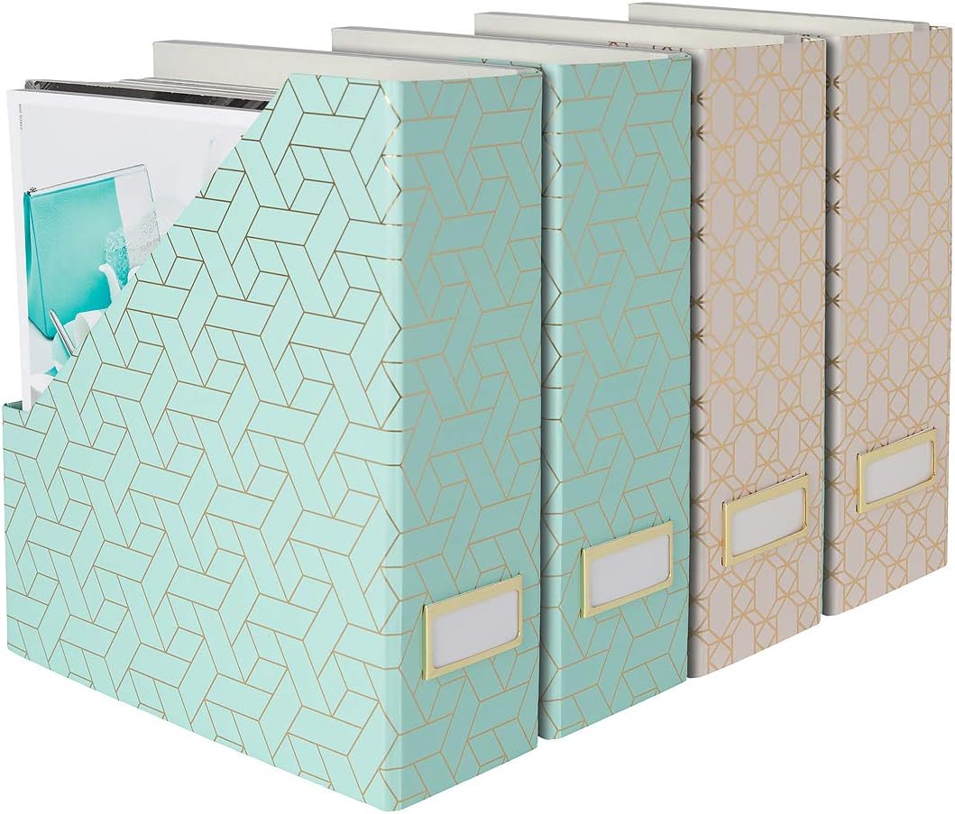 BLU MONACO | Cardboard Magazine File Holder Set of 4 | Vertical Magazine File Holder for Desk and Shelves | Standing File Holder for Classroom School Paper Storage