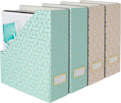 BLU MONACO | Cardboard Magazine File Holder Set of 4 | Vertical Magazine File Holder for Desk and Shelves | Standing File Holder for Classroom School Paper Storage