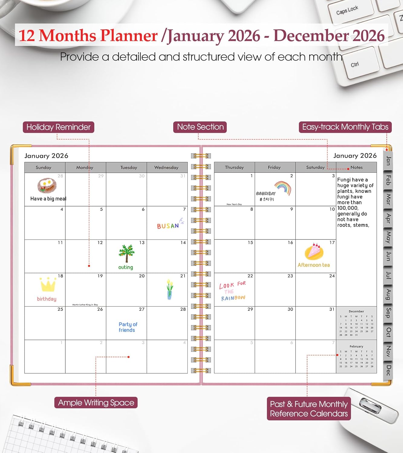 2026 Planner, Weekly and Monthly Calendar Planner from January 2026 - December 2026, 8.5" x 11" Hardcover Leather Hourly Appointment Book with Tabs, Spiral Daily Planners for School Work Home, Green