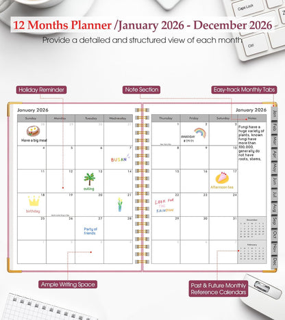 2026 Planner, Weekly and Monthly Calendar Planner from January 2026 - December 2026, 8.5" x 11" Hardcover Leather Hourly Appointment Book with Tabs, Spiral Daily Planners for School Work Home, Green