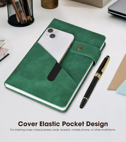 Lined Journal Notebook with Pen, A5 Personalized Hardcover Leather Journal for Men Women, 200 Pages 100 GSM Thick Paper College Ruled Notebooks for Work Travel School Writing Diary 5.9" X 8.4" Black