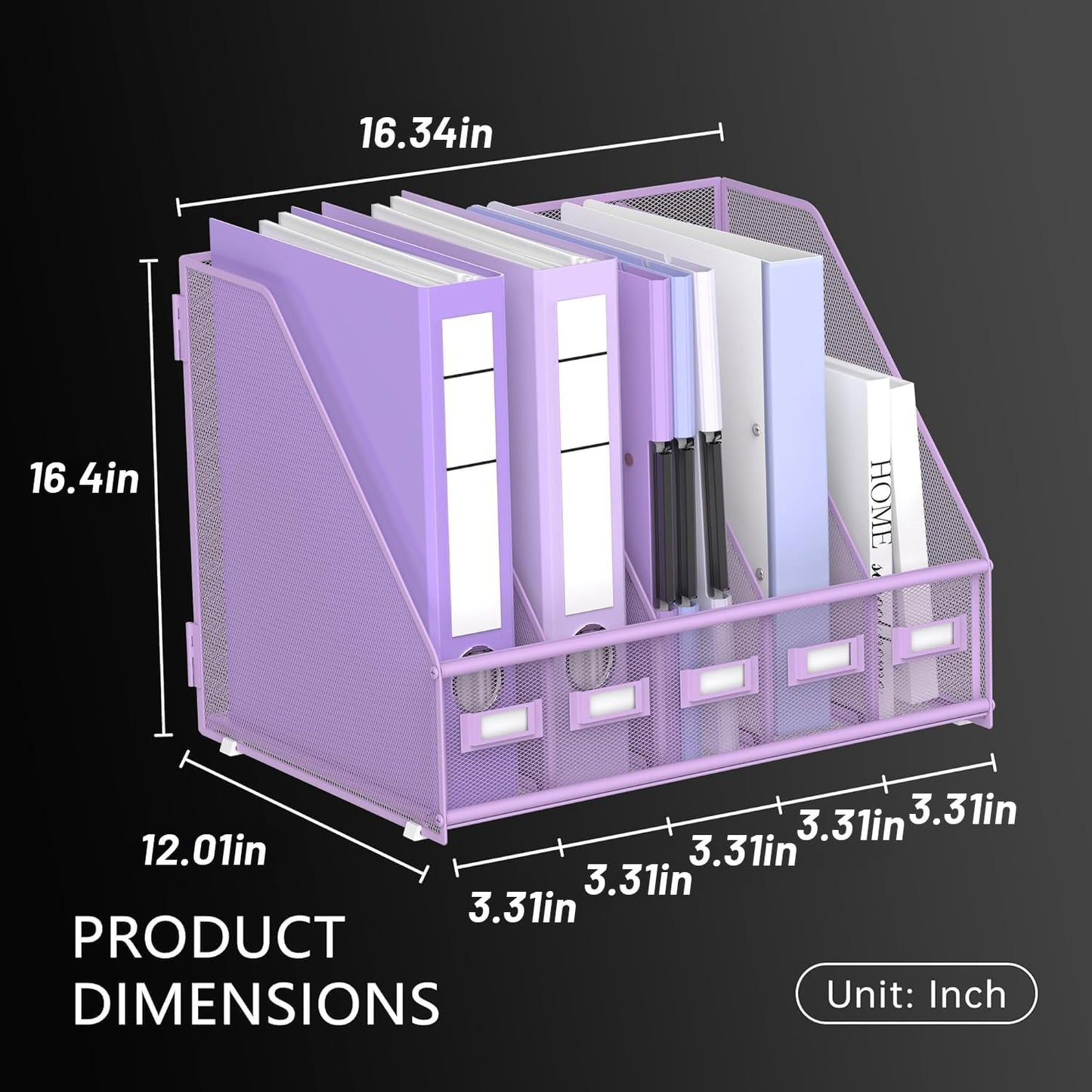DALTACK 4 Vertical Compartments Magazine File Holder, Binder Organizer, Metal Desk Organizers for Office Home School Classroom Organization, Black