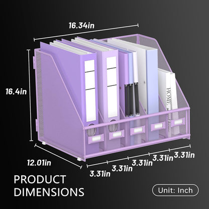 DALTACK 4 Vertical Compartments Magazine File Holder, Binder Organizer, Metal Desk Organizers for Office Home School Classroom Organization, Black