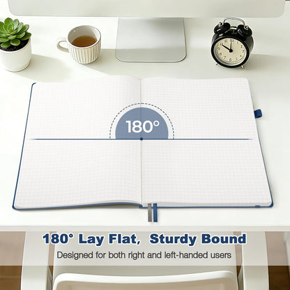 College Ruled Notebook, A4 Softcover Leather Notebook for Work, Lined Notebook Journal for Women, Men, 192 Thick Paper, Lay Flat, Large Notebook with 2 Pockets, Professional Business Notebook, Blue