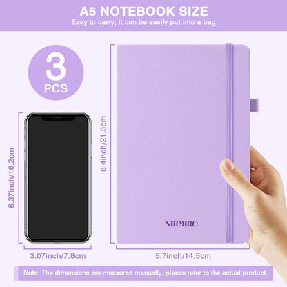 NIRMIRO Small Notebook Journals, 3 Pack Mini Pocket Note pads for Men & Women Writing, A6 Small Leather Notepad 3.7" x 5.7" with Pen, Black, Red, Green