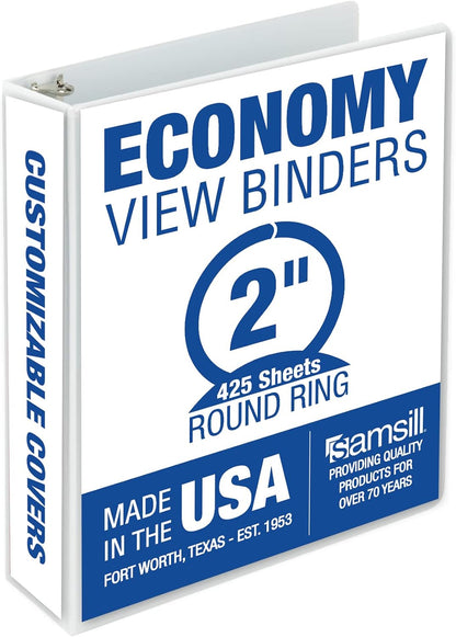 Samsill 1.5 Inch 3 Ring Binders, Economy Round Ring, Clear View Cover, 325 Sheet Capacity - for School, Home, Office - White, 4 Pack