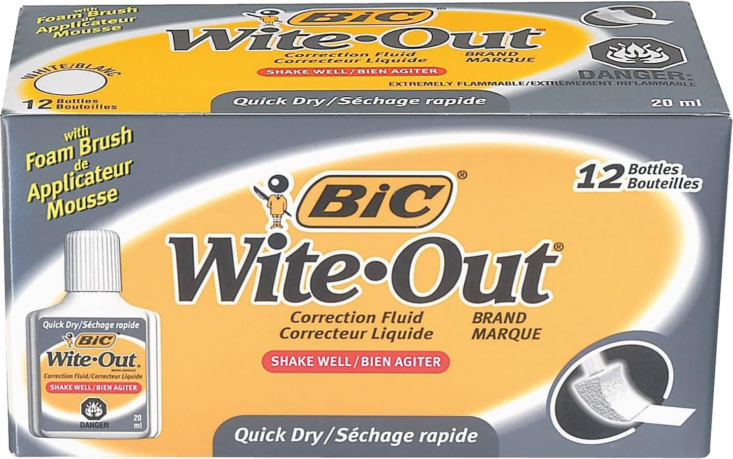 BIC WOFQD12WE Wite-Out Quick Dry Correction Fluid, 20 ml Bottle, White, 1/Dozen