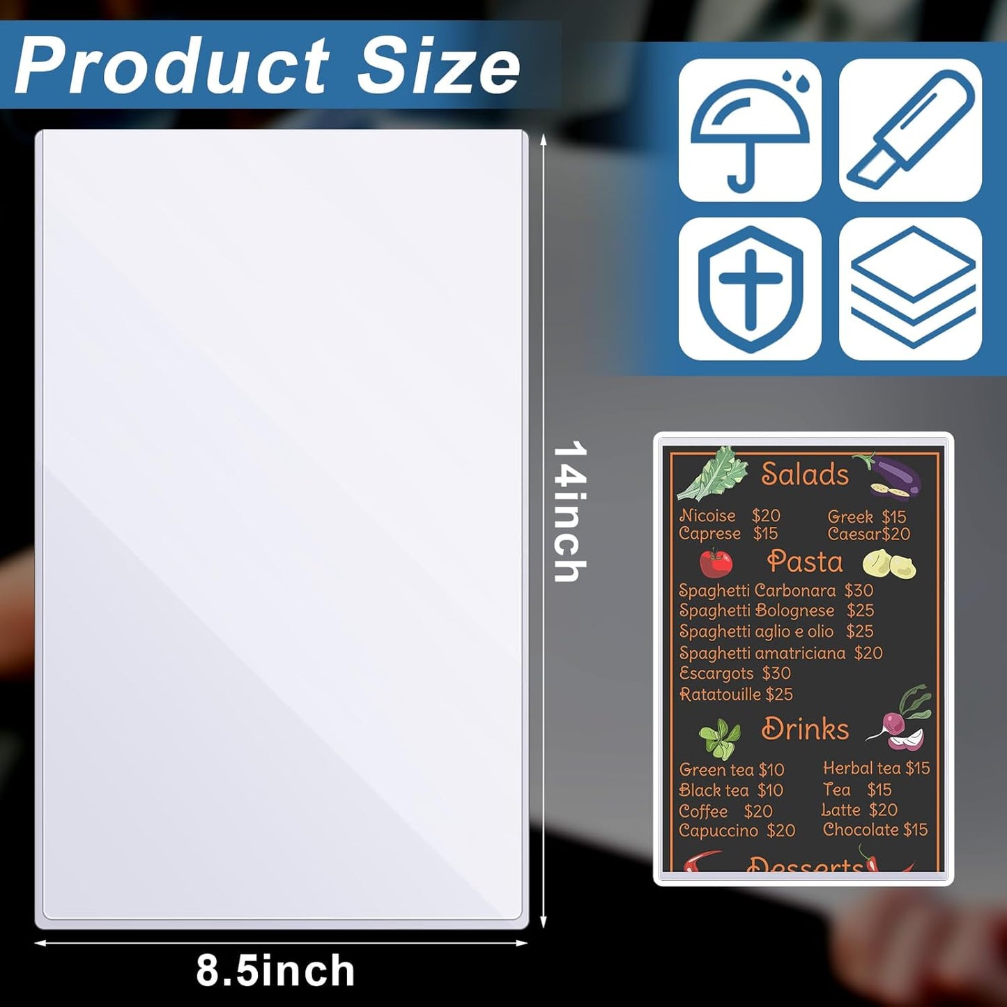 Henoyso 45 Pcs 8.5" x 14" Menu Cover Rigid Print Protectors Clear Heavy Duty Menu Holder Poster Protector Sleeve Hard Plastic Paper Sleeves for Page Sheet Photographs Document Birth Certificate