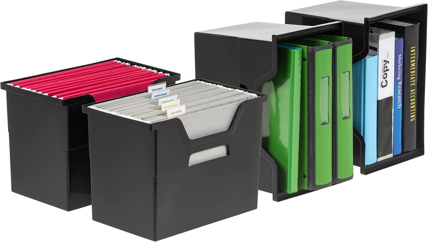 IRIS USA Magazine Holder, Compact File Storage Mini File Organizer for Desk and Home Office, Personal File Organizer for Papers and Magazines, Space-Saving Storage Set 6 Pack, Black