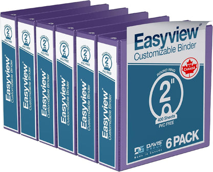 Easyview Premium 3-Ring Binders with Clear-View Covers and Round Rings, Binders for School or Office, 1 Inch, Pack of 6, Navy Blue