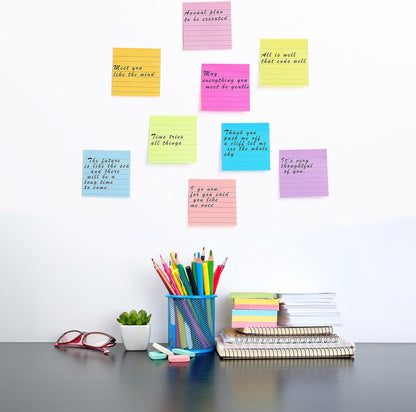 (24 Pack) Lined Sticky Notes 3x3 in Ruled Stickies Super Sticking Power Memo Pads,12 Bright Multi Colors Sticky Notes with Lines Self-Stick Note Pads