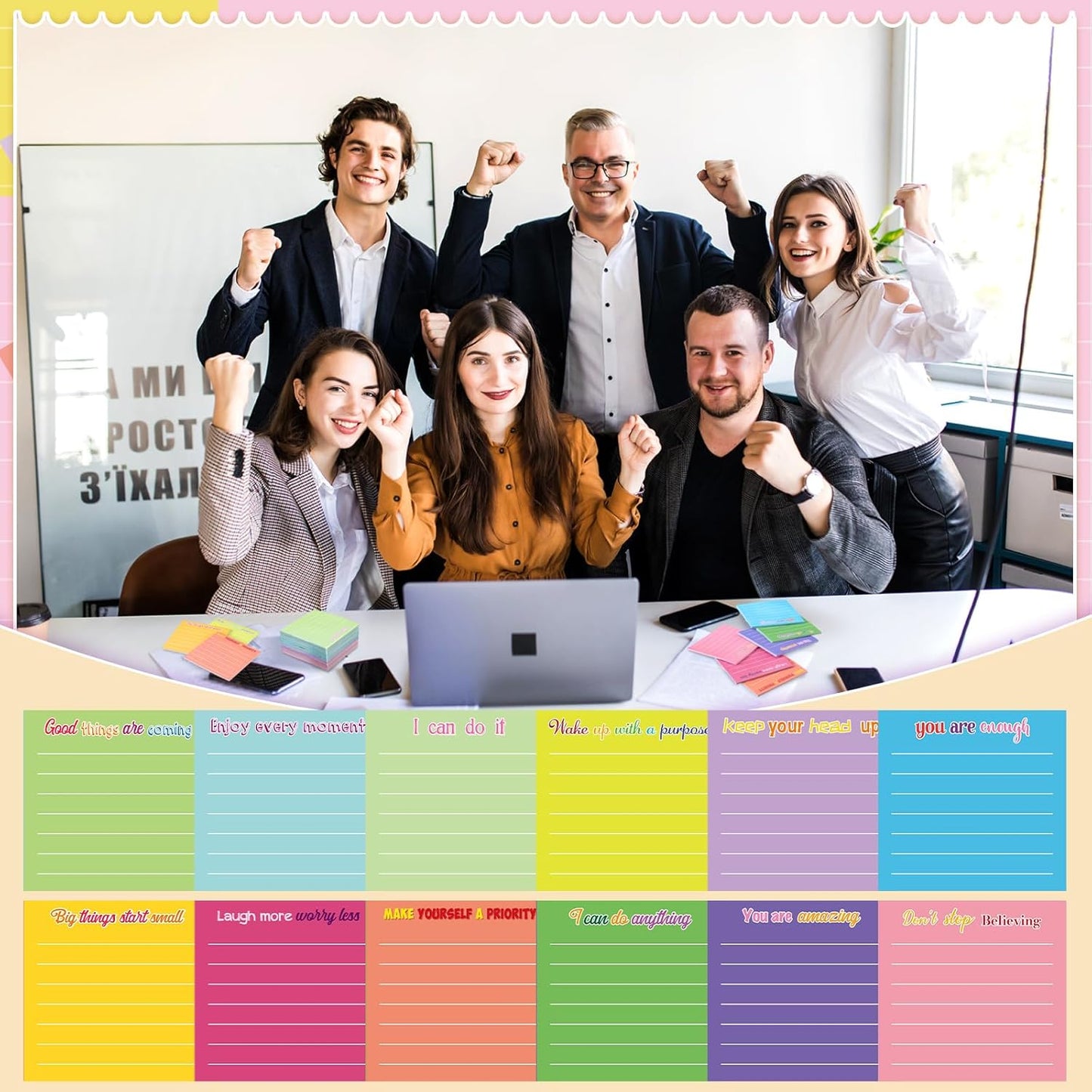 Yinder 48 Pcs Inspirational Sticky Notes Cute Motivational Sticky Notes Pad End of Year Employee Appreciation Gifts Bulk for Teacher Nurse Coworkers Office Supplies 3 x 3'' (Thank You,Dark Color)