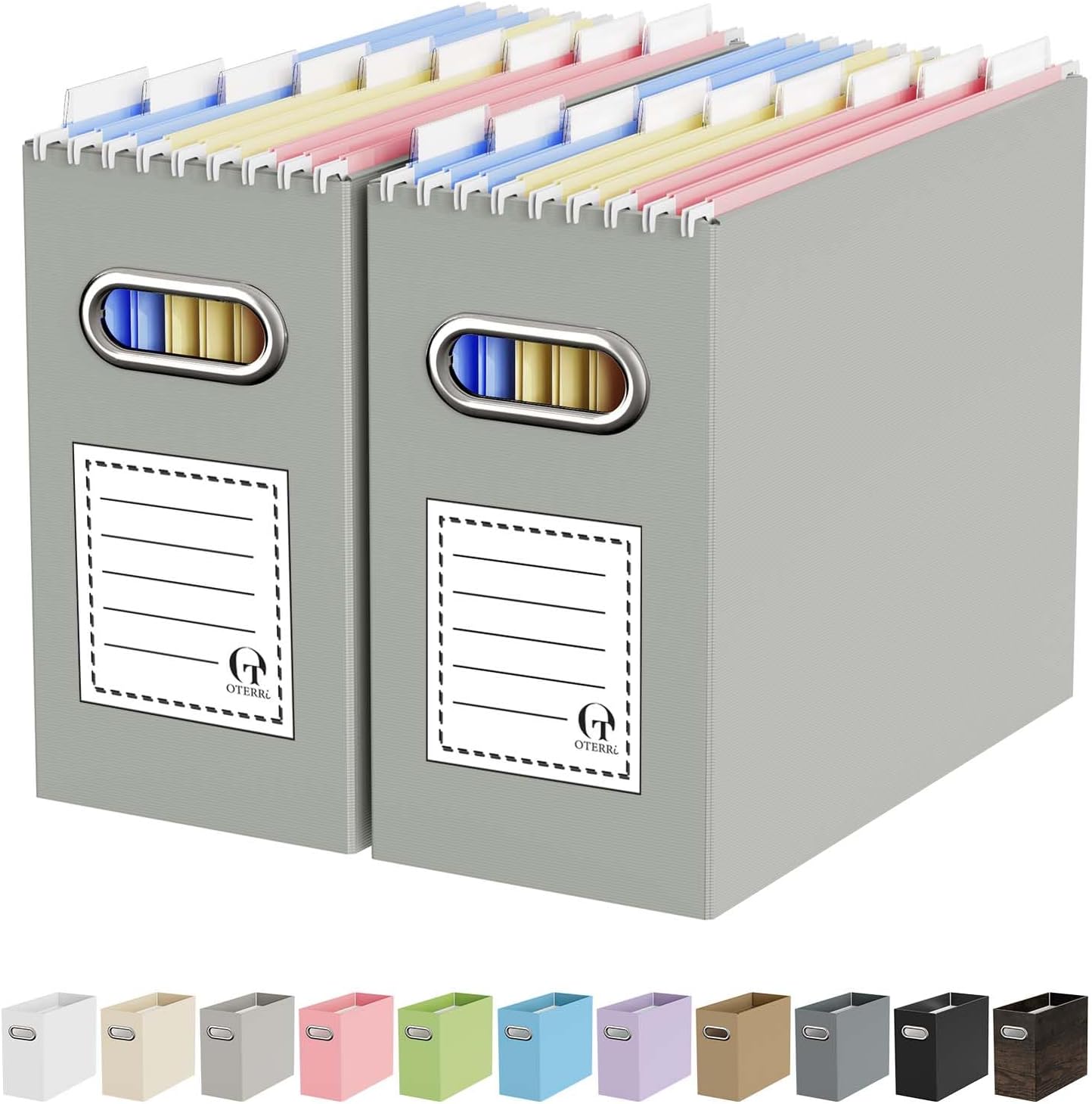 Oterri File Organizer Box, Portable Collapsible Cardboard File Folder Organizer with Handle for Letter Size Hanging Files, Document Storage Box for Home Office & Classroom (4 Packs, Black)