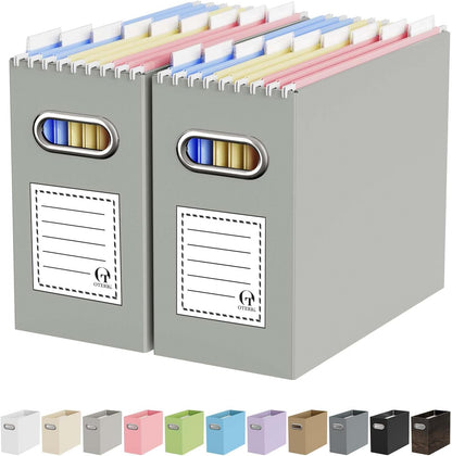 Oterri File Organizer Box, Portable Collapsible Cardboard File Folder Organizer with Handle for Letter Size Hanging Files, Document Storage Box for Home Office & Classroom (4 Packs, Black)