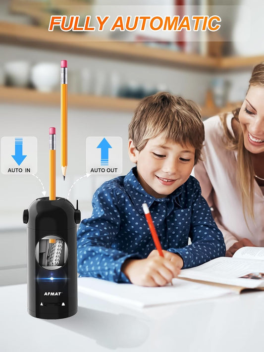 AFMAT Electric Pencil Sharpener, Fully Automatic Pencil Sharpener for Classroom, 7-11.5mm Colored/Jumbo Pencils, Auto in & Out, Rechargeable Hands-Free Sharpener for Home Office PSX5, Pink