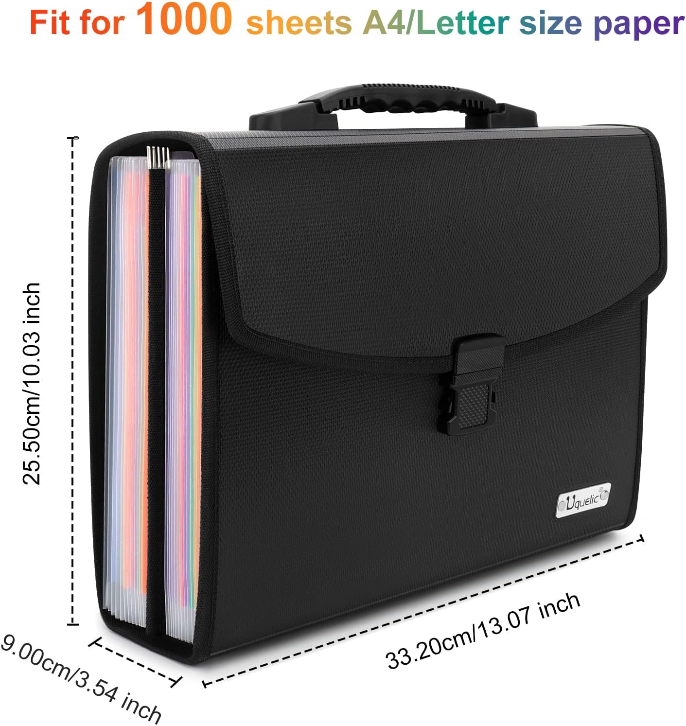 Uquelic 26 Pockets Expanding File Folder Organizer - Upgraded Durable Buckle, Accordion Folder Base with Ergonomic Portable Handle/Large A4 Letter Size Document Organizer, Folders with Pockets