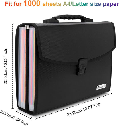 Uquelic 26 Pockets Expanding File Folder Organizer - Upgraded Durable Buckle, Accordion Folder Base with Ergonomic Portable Handle/Large A4 Letter Size Document Organizer, Folders with Pockets