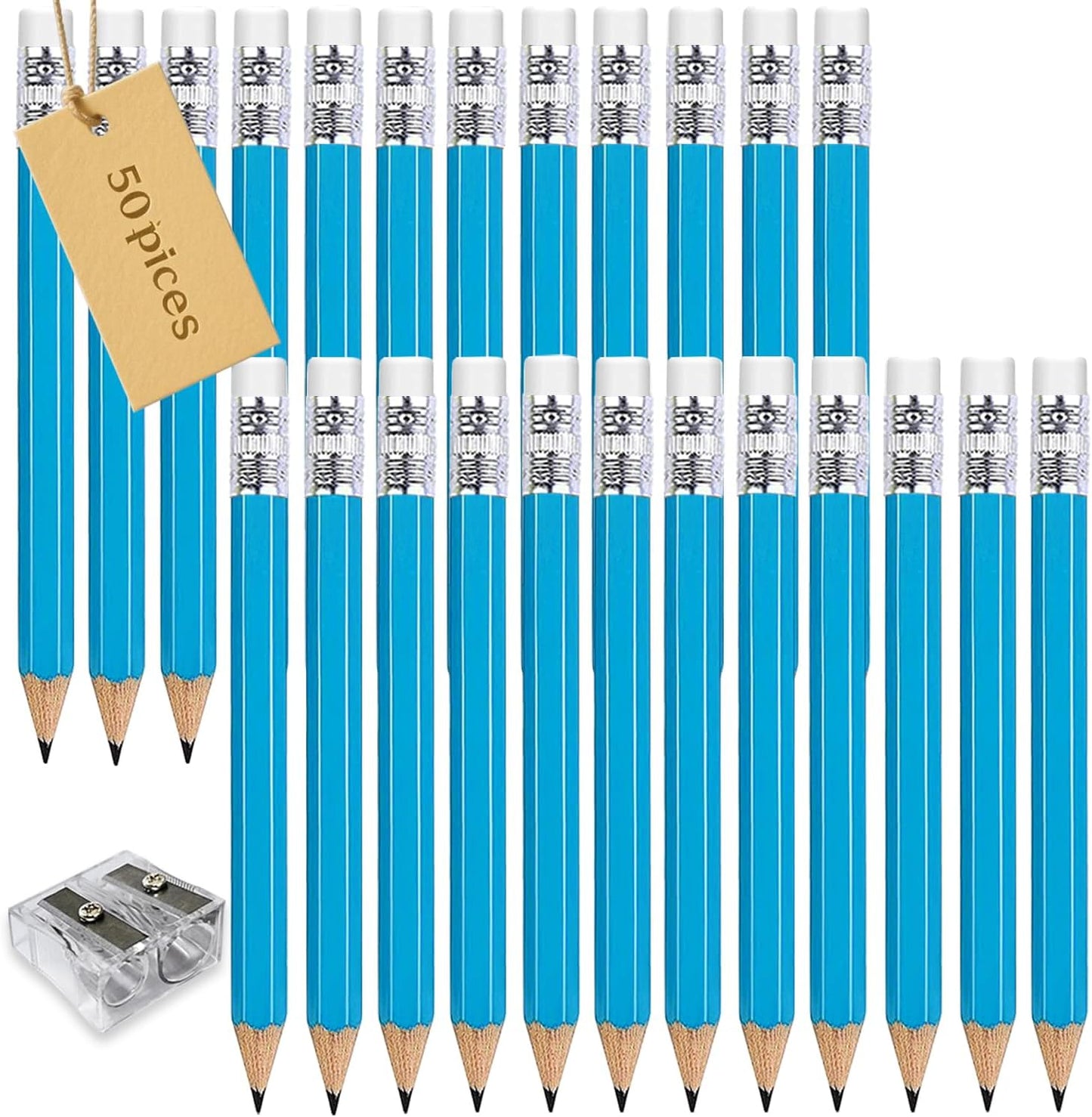 Adhere 25pcs Golf Pencils with Eraser Pre sharpened Hexagon half Wooden Pencils Graphite 2B for Golf Event Scoring,Classroom,Wedding,Company Meetings,Pew, Pocket (Nature)