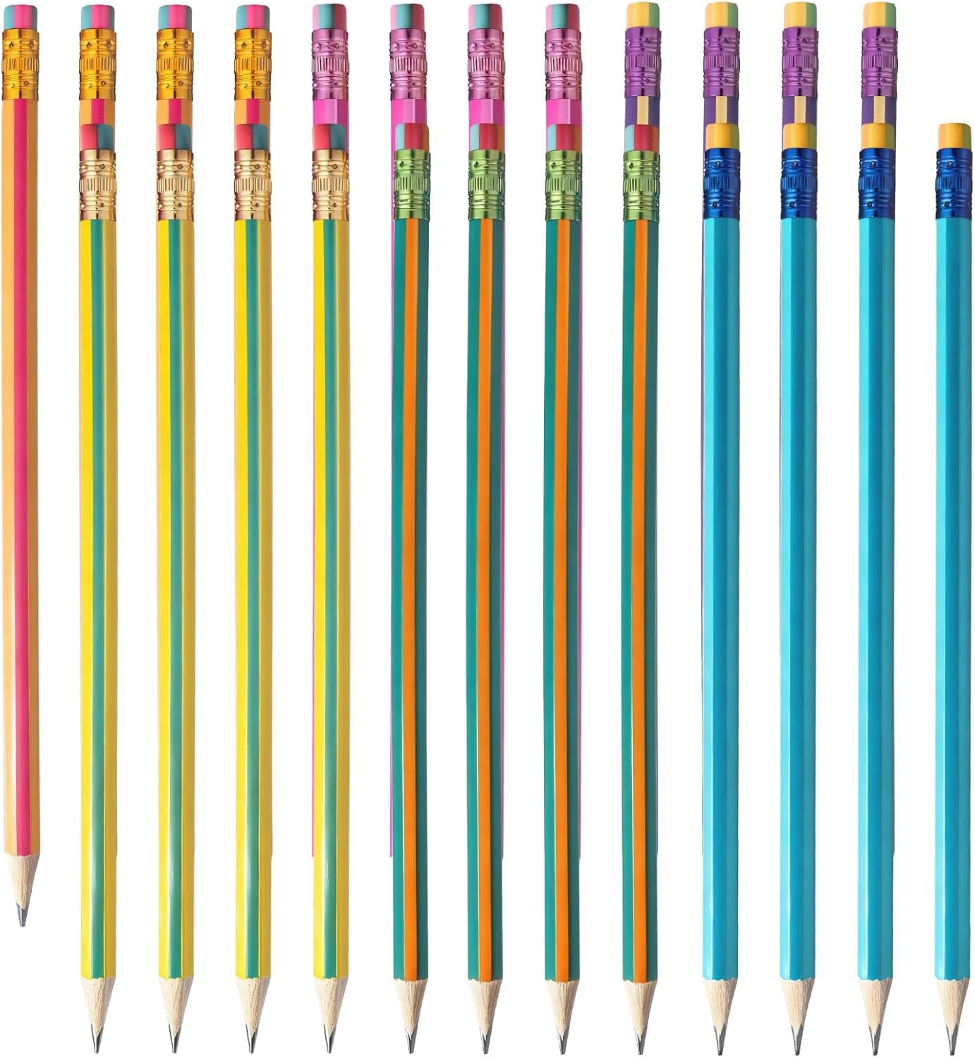 M&G Wood-cased Pencils, 24 Count, Pre-Sharpened, #1 2B Pencils, Two-Tone Striped, Triangular, Graphite Pencils Bulk with Top Erasers, School Classroom Teacher Supplies, Writing, Drawing and Sketching