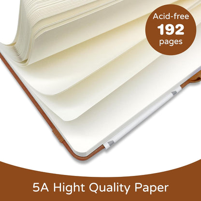 Blank Journal Notebook, A5, 192 Pages 100 GSM Thick Sketch Book for Women Men, Hardcover Leather Unlined Journaling for Work, Notebooks for Writing, 5.8 inches x 8.5 inches (Black)