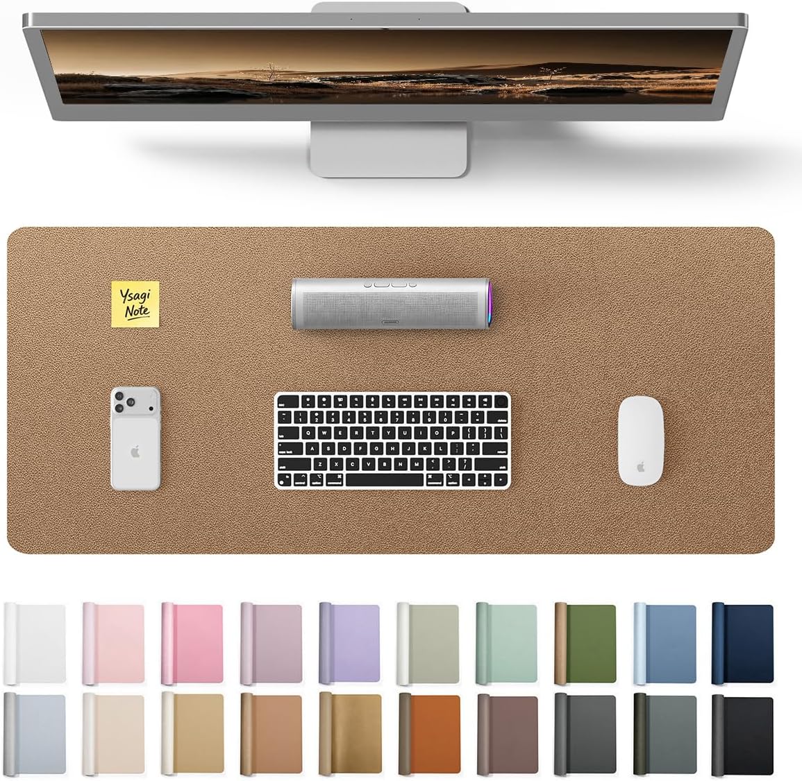 YSAGi Leather Office Desk Pad Protector, Large Mouse Pad, Non-Slip, PU Leather, Laptop Desk Blotter, Waterproof Writing Pad for Office and Home, Black, 23.6" x 13.8" - Colors B