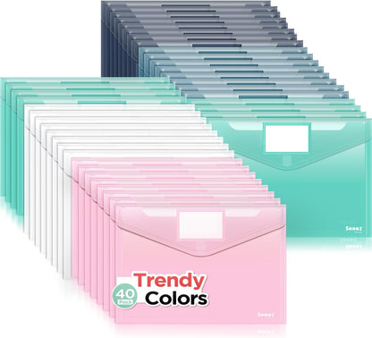 Sooez 10Pack Plastic Envelopes, Plastic File Folders, Clear Folders for Documents Trendy Colors, Super Heavyweight Document Holders, Storage Pouches, File Envelopes for School Office Supplies
