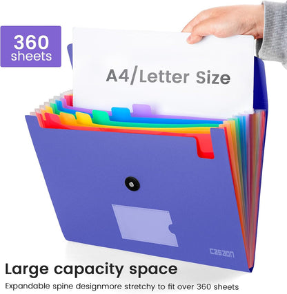 13 Pocket Expanding File Folder Accordian File Organizer, A4 Letter Size Paper Document Receipt Holder for School Office Supplies, Black