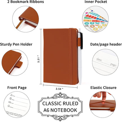 feela 3 Pack Pocket Notebook Journals with 3 Black Pens, A6 Mini Cute Small Journal Notebook Bulk Hardcover College Ruled Notepad with Pen Holder for Office School Supplies, 3.5”x 5.5”, Gray