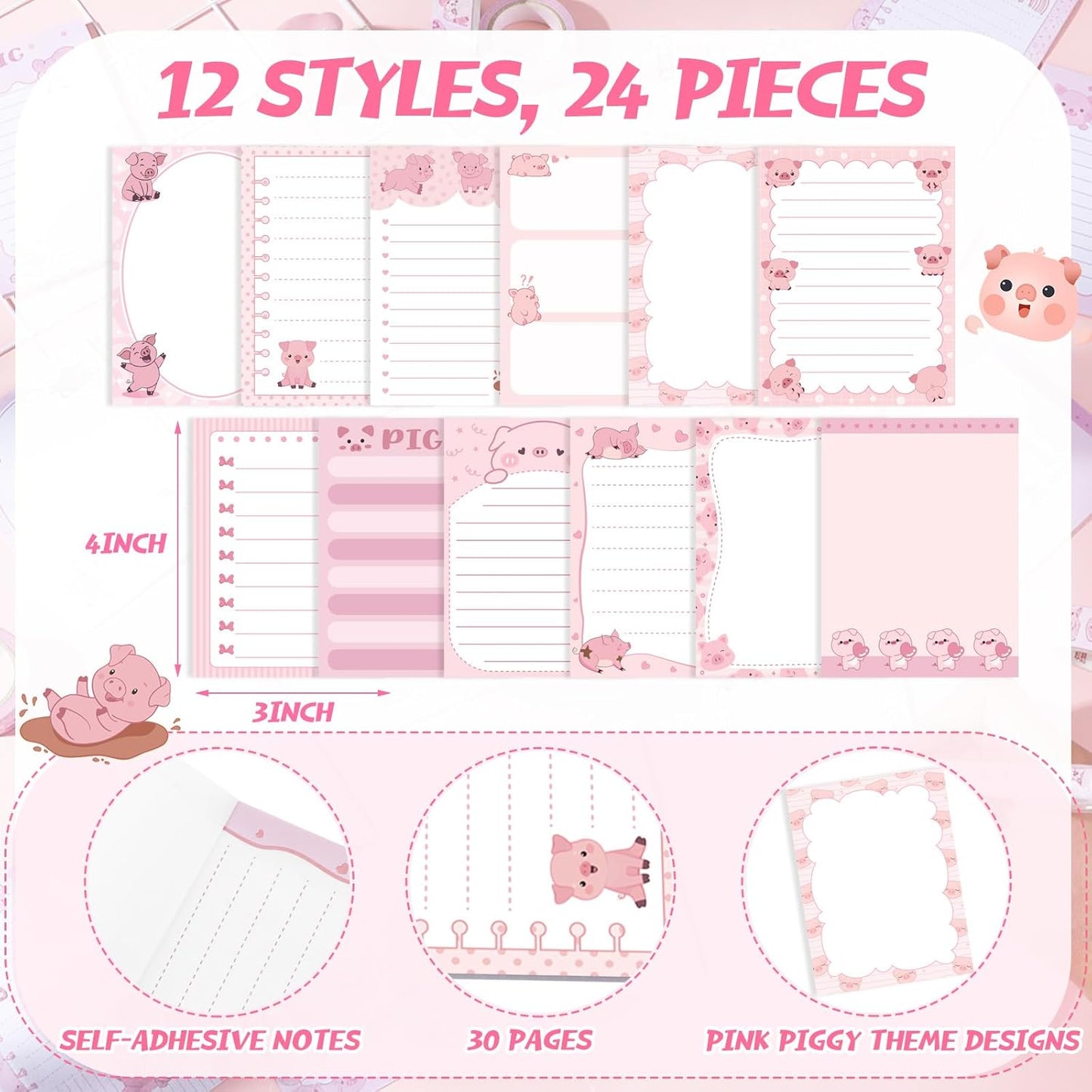 Gilprop 24 Pack Cat Sticky Notes Gift 3x4 Inch Cute Self Stick Notepads Adhesive Cartoon Cat Memo Pad Fun Kawaii Animal Sticky Notes for Teacher Women Valentines Office Home Christmas Pet Lover Gift