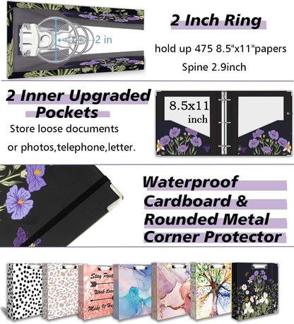 3 Ring Binder 1 Inch, Three Ring Binders Organizer with Clipboard, 5-Tabs Pockets Dividers, Plastic Folder, 18 Divider Stikers, BVSSX Pretty Binder with Pen Loop (Black Weeds, Letter Size)