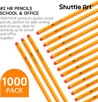 Shuttle Art Wood-Cased #2 HB Pencils, 350 Pack Sharpened Yellow Pencils with Erasers, Bulk Pack Graphite Pencils for School and Teacher Supplies, Writing, Drawing and Sketching