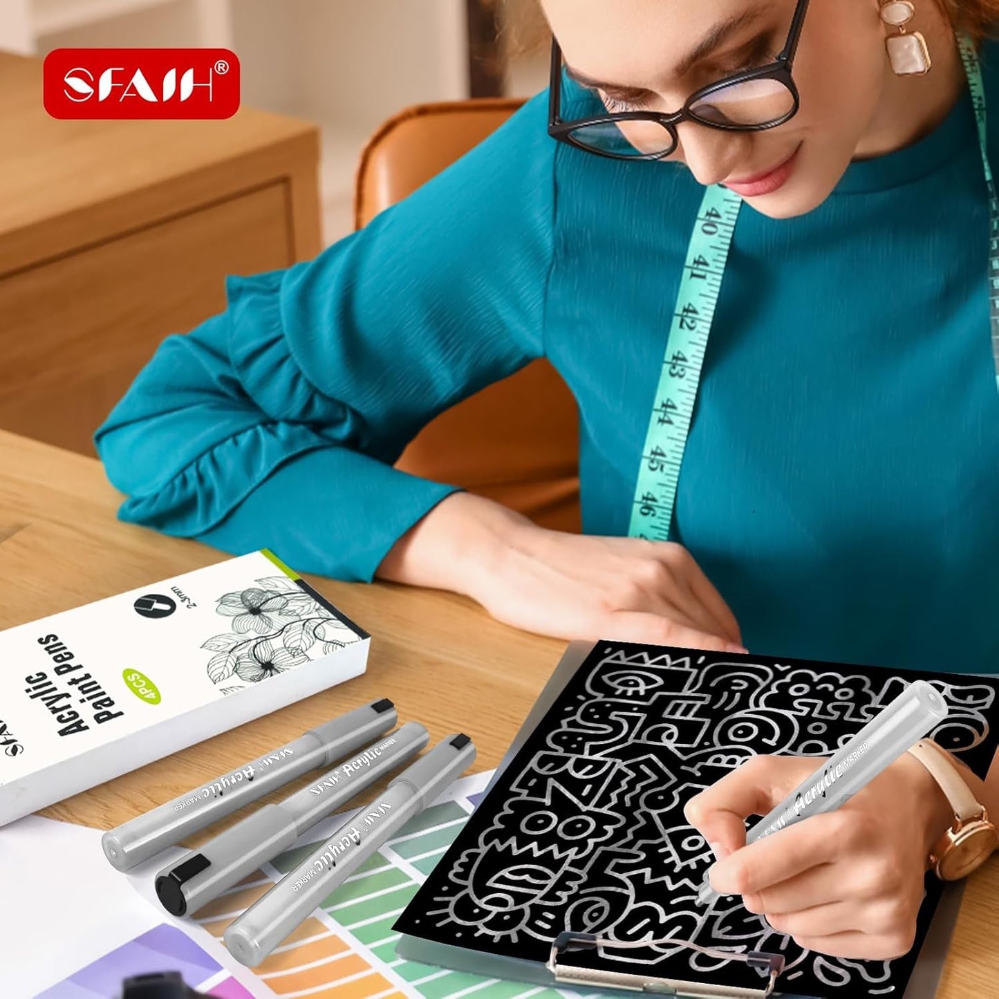 SFAIH White Paint Markers Pens - 4 Pack 2-3MM Medium Tip Acrylic White out Markers for Rock Painting, Wood, Metal, Fabric, Plastic, Canvas, Glass, Ceramic, Diy Crafts, Drawing, Tire, Correction