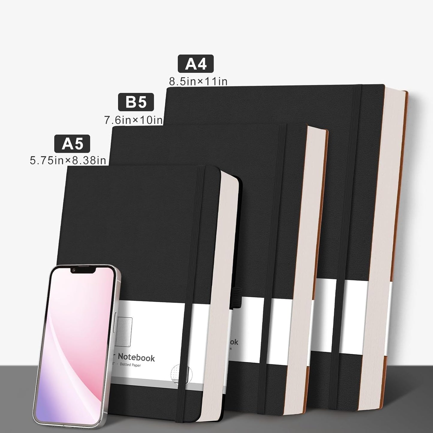 AHGXG Graph Paper Notebook - Grid Paper Notebook Large A4 8.5''×11'', 320 Pages Thick Journal, 100gsm Thick Graph Paper, Leather Softcover, Inner Pocket - Black