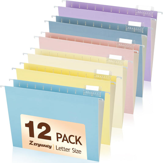 Zzrywuty Hanging File Folders Letter Size, 30-Pack Hanging File Folder with 1/5-Cut Tabs, Pastel File Folders Hanging Organizers for Filing Cabinet, Bulky Files & Medical Charts